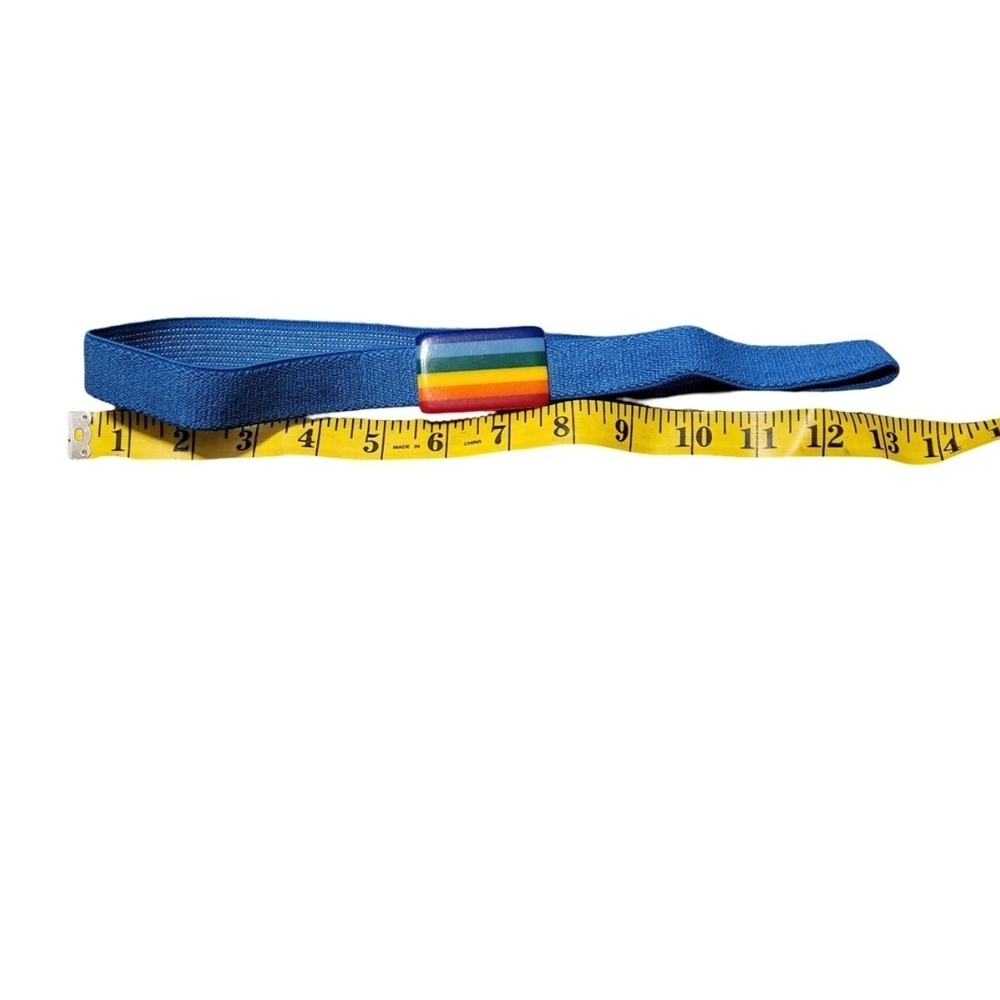 Blue Elastic Belt with Rainbow Buckle